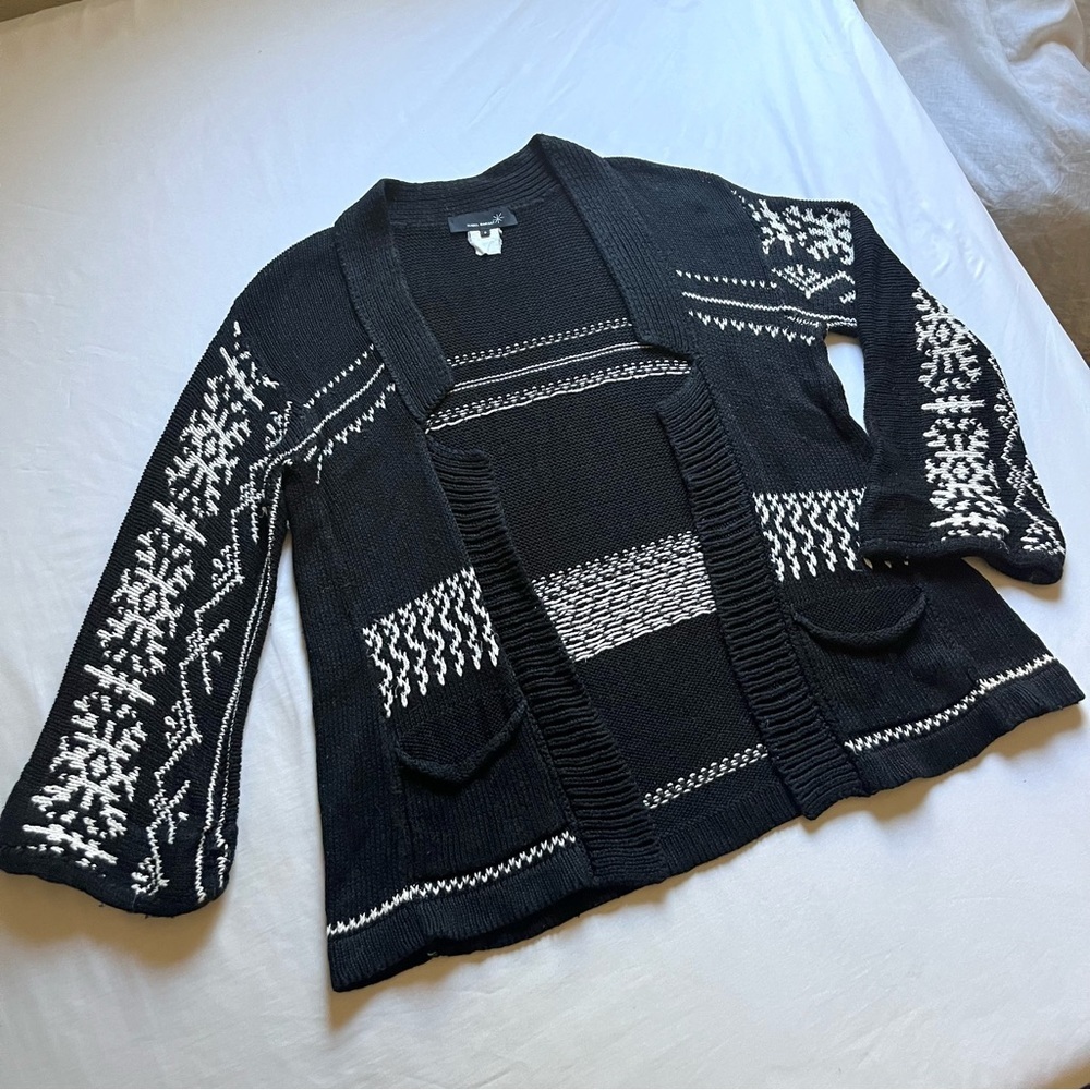 ISABEL MARANT black fair isle print knit buttonless long sleeve cardigan sweater